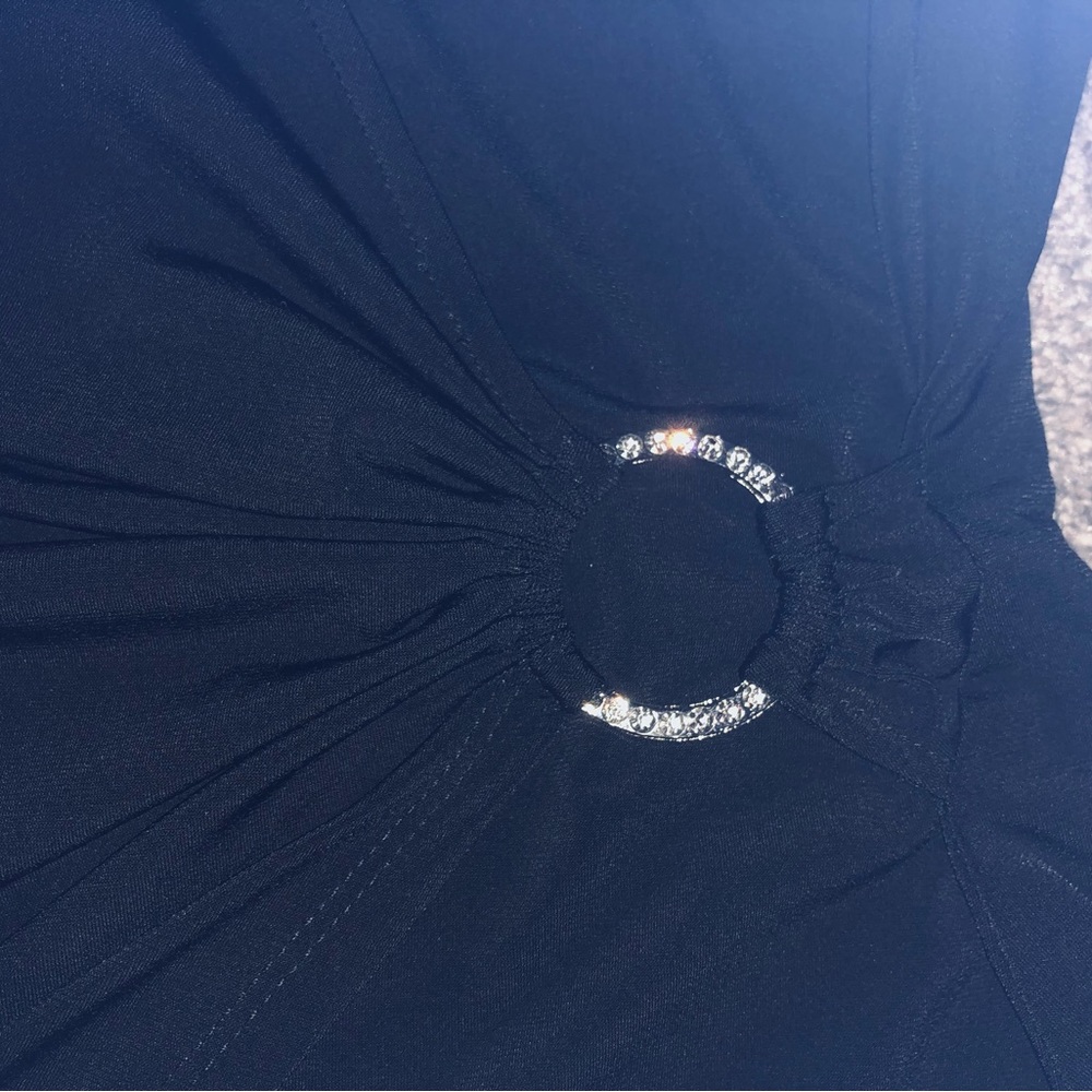 Glamour  Party Dress 4P Faux Wrap stretchy gathered side rhinestone’s buckle - Picture 10 of 13